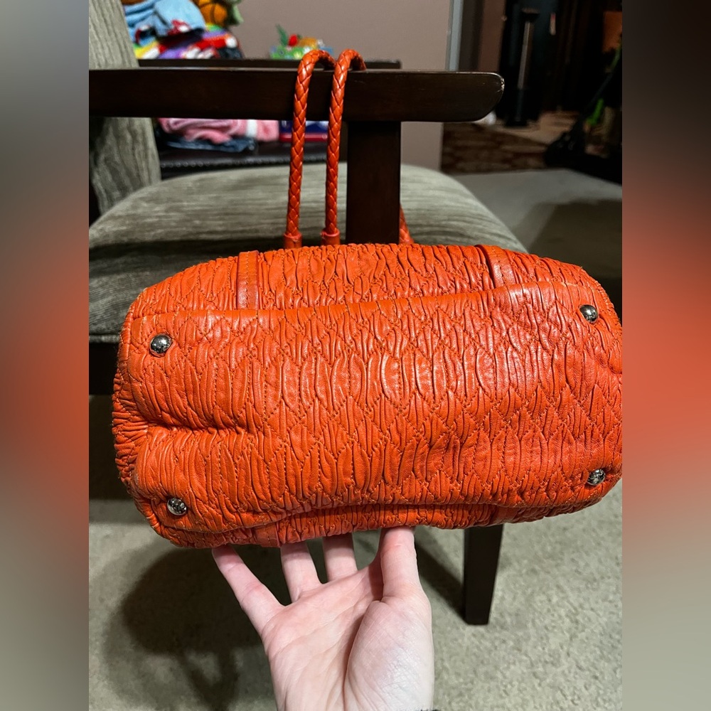 Miu Miu Orange and Silver Textured Shoulder Bag - Picture 8 of 16